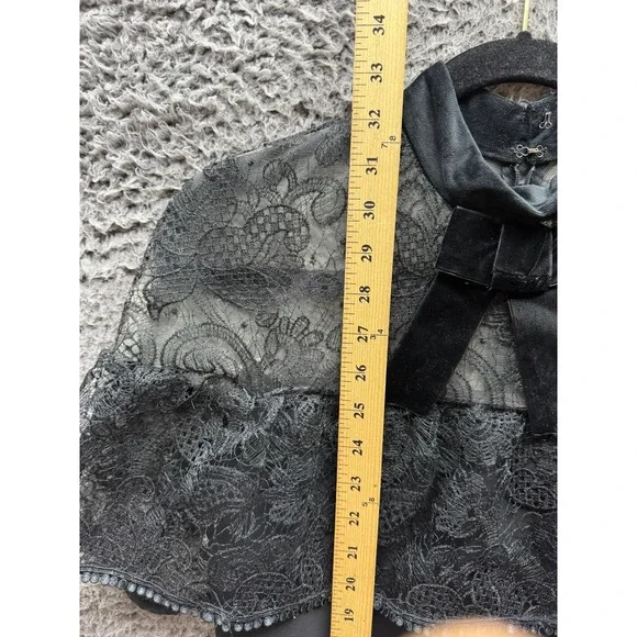 Self-Portrait Lace & Bow Accent Mock Neck Mini Shift‎ Dress Black Womens Size 6 - Picture 13 of 16